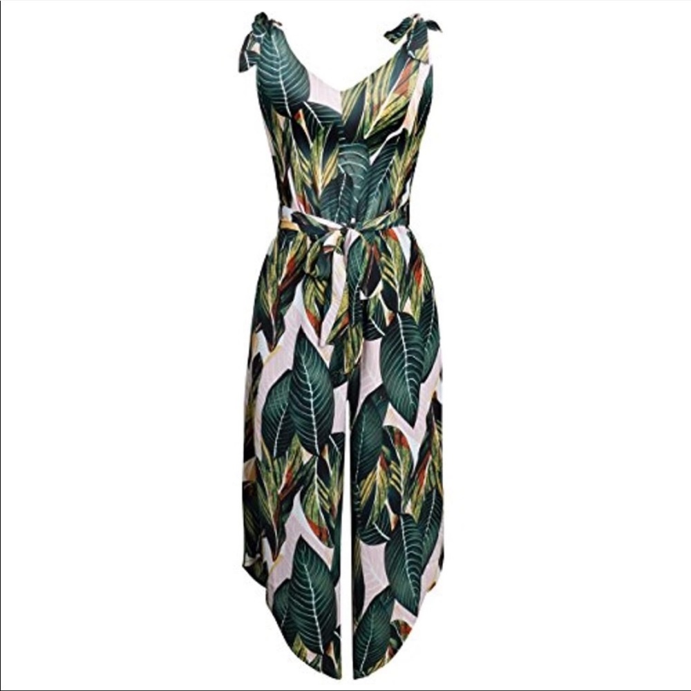 Vici Belongsci Green Floral Wide Leg Jumpsuit M